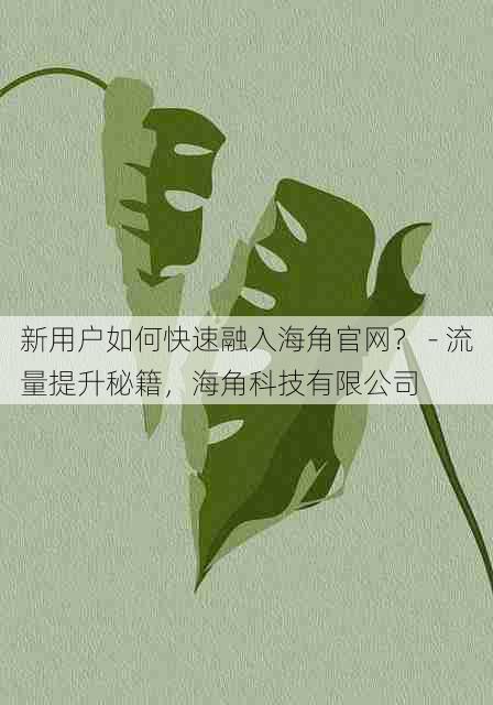 新用户如何快速融入海角官网？ - 流量提升秘籍，海角科技有限公司